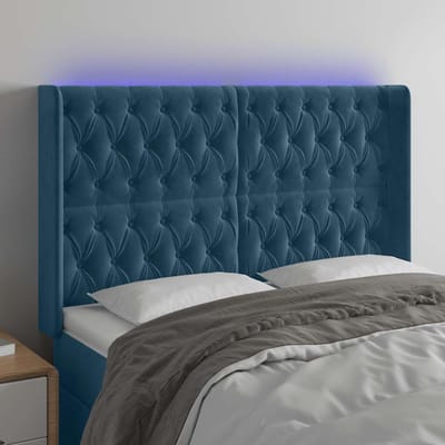 vidaXL - Hoofdbord - LED - 147x16x118/128 - cm - fluweel - donkerblauw