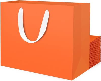 Papieren Cadeautassen met Handvat - 20 Stuks Oranje Medium - 230GSM Verjaardagscadeautassen - M 27x8x21cm Feestelijke Tassen voor Geschenken en Evenementen