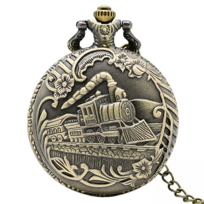 Fako - Zakhorloge - Pocket Watch - XXL - Trein - 47mm - Bronskleurig