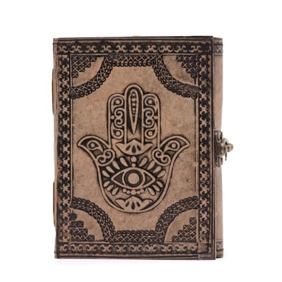 Ancient Wisdom - Boek - Hamsa notitieboek antiekgrijs 200 pagina's 17,5 x 12,5 x 3 cm - dagboek - schetsboek - cadeau - leren - notitieboek