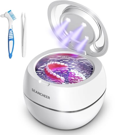 Kraftverdia® Ultrasoon Reinigingsapparaat 48kHz Ultrasoon Reiniger | 180ML | Ultrasoonreiniger met UV Lamp Ultrasonic Cleaner voor | Tandprothese | Retainer | Aligner | Prothesen | Knarsbitje | Nachtbeugel | (Wit)