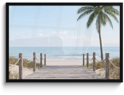 Poster in lijst - Fotolijst 90x60 cm - Posters - Palmbomen - Pad - Horizon - Posterlijst zwart - Decoratie - Wanddecoratie woonkamer - Muurdecoratie slaapkamer