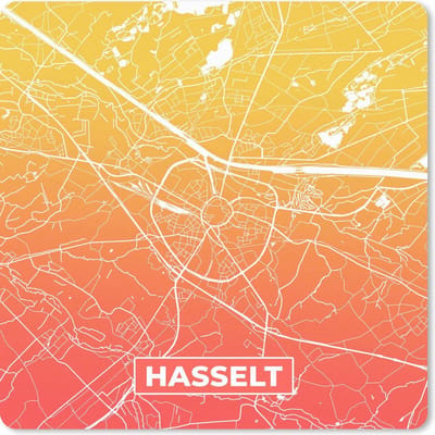 Muismat 20x20 cm - Mousepad Stadskaart - Hasselt - België - Oranje - Muismatten
