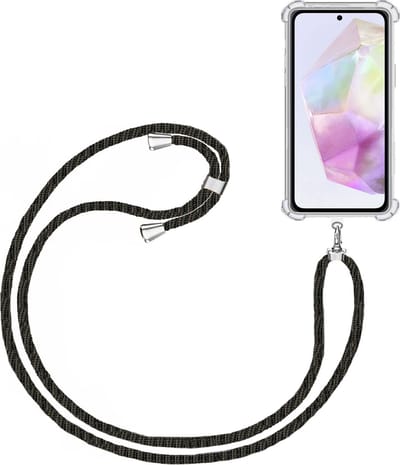 Telefoonkoord + Hoesje Geschikt voor Samsung Galaxy A35 - Lengte Verstelbaar - Telefoonketting - Shock Proof Case - Zwart