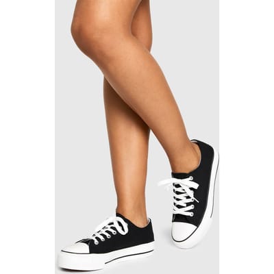 boohoo Dames Low Top Platform Lace Up Trainers | Black | Maat: 3