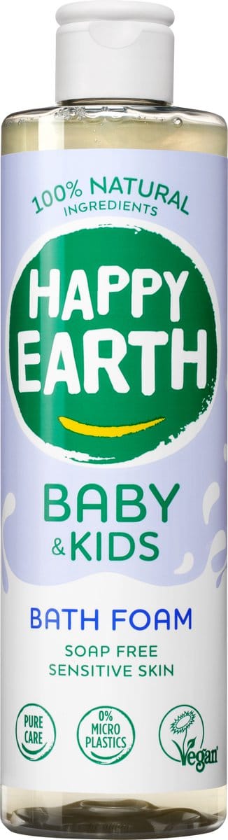 Happy Earth Badschuim Baby & Kids - 100% Natuurlijke Ingrediënten - Microplasticvrij - 0% SLS/SLES - Babyverzorging – Geschikt voor de droge huid van je baby, peuter, kleuter of kind - Troepvrij - 300mL
