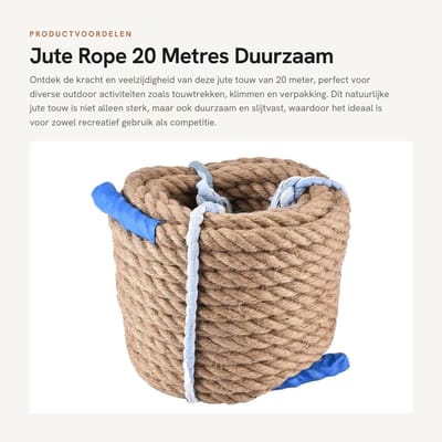 Dailygoods- Jutentouw 20 m - Duurzaam natuurlijk jute - Sterk en slijtvast - Voor touwtrekken en klimmen - Touwverpakking - 20 mm diameter - Touw
