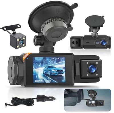 Dash Cam 1080P met 3 Kanalen, WiFi en Nachtzicht - Volledige HD Autobewakingscamera