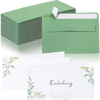 Dailygoods- Uitnodigingskaarten 30 Stuks - Enveloppen met Venster - Zelfklevend - Saliegroen - Voor Bruiloft/Verjaardag/Communie - Feestkaarten