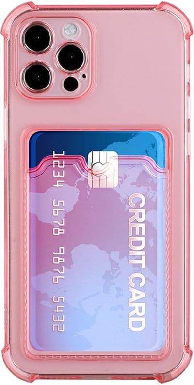 Schokbestendig TPU Hoes Kaarthouder Geschikt voor: Apple iPhone 12 Pro - Roze - Hoesje met Achterkant Pasjeshouder