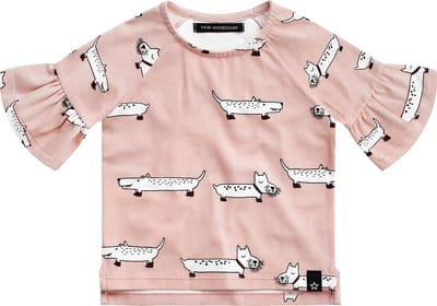 Your Wishes Ruffle Top Puppy in the Park - Top - Driekwart Mouwen - Roze - Meisjes - Maat: 74/80