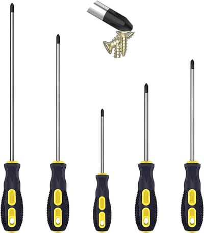 Magnetische kruiskopschroevendraaierset met antislip handgreep - 5 stuks in verschillende lengtes