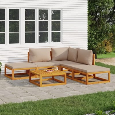 vidaXL - 6-delige - Loungeset - met - taupe - kussens - massief - hout