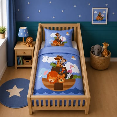 Decoware Ledikant Dekbedovertrek Noah’s Ark 100x140 cm – Katoen – Voor Ledikant - Dieren Thema - Met Kussensloop