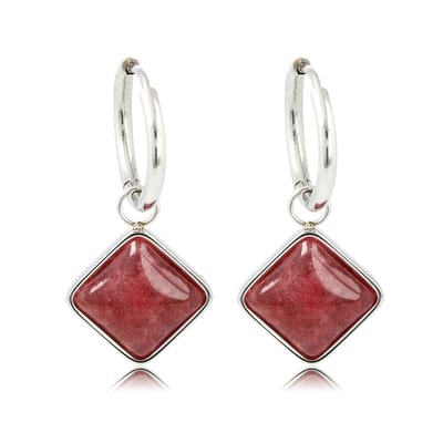 My Bendel - Zilverkleurige Oorbellen Salmiak Model met Red Aventurine Edelsteen - met Luxe Cadeauverpakking | Sieraden Voor Dames