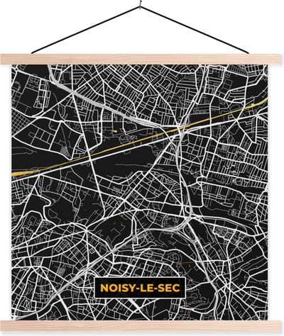 Posterhanger incl. Poster 40x40 cm - Schoolplaat - Noisy-le-Sec - Kaart - Stadskaart - Frankrijk - Plattegrond - Textielposter - Blanke latten - Stadskaart