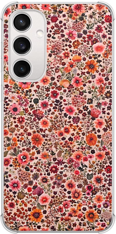 Hoesje (shockproof) geschikt voor Samsung Galaxy S23 FE - Vintage floral - Extra sterke case - TPU/polycarbonaat - Bloemen - Roze, Transparant
