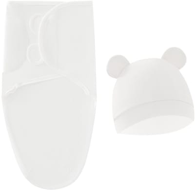Inbakerdeken voor pasgeborenen met capuchon - Bedrukte baby-inbakerdeken - Inbakerdekenset - Verstelbare maat - Geschikt voor jongens en meisjes van 0-6 maanden -50*73cm-Wit