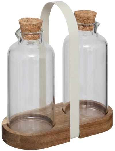 5Five Azijn/Olie flessen tafelset - glas/bamboe - transparant - olijfolieflessen