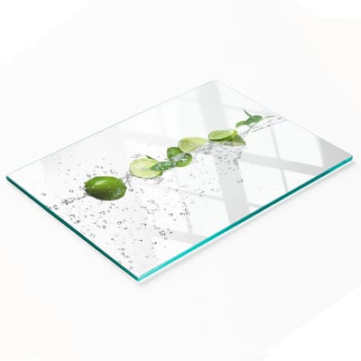 Keukenplank van gehard glas met decoratieve afbeeldingen van kalk en water, 80x52 cm