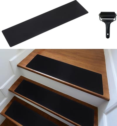 Trapmatten, modern, set van 5, 75 x 20 cm, vilt, zelfklevend, trapmatten voor binnen, 5 stuks, traptreden, traptapijt, zelfklevend, traptapijt, zwart