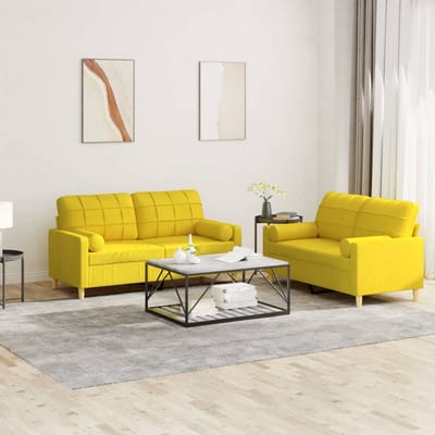vidaXL - 2-delige - Loungeset - met - kussens - stof - lichtgeel