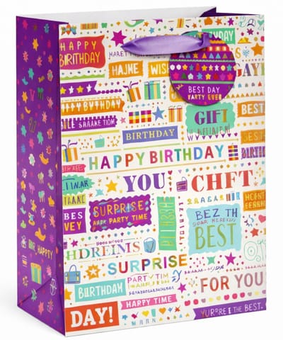 Cadeautas M - Verjaardag Happy Birthday - Luxe A5 Geschenktas - Cadeauzak - Geschenkzak - 18cmx10cmx23cm