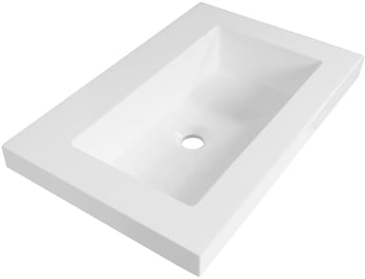 Brauer Spring Wastafel Ondiep - 60 cm - met 1 Spoelbak en 0 Kraangaten - Mineraalmarmer Zijdeglans Wit