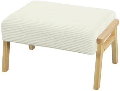 70 x 46 x 40 cm Gestoffeerde kruk met zacht zitkussen en houten poten fluweel ribstof voetkruk crème wit Voetenbank gestoffeerde stoel