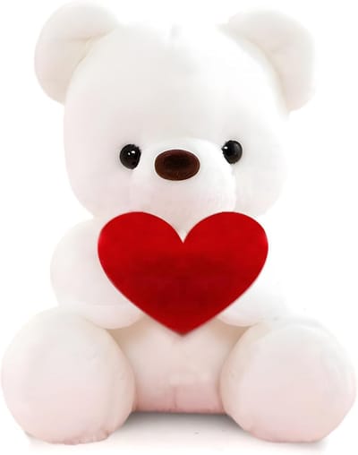 Pluche Beer - Knuffelbeer Hart - Cadeau Geven - Zachte Afwerking - 23 cm - Wit