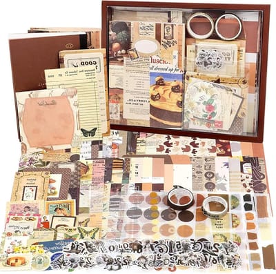 JGS Premium - Scrapbook-accessoireset met 155 stuks | Bullet journal accessoireset | A6-formaat notitieboek | Scrapbook-stickers | Reisboek cadeauset | Doe-het-zelf cadeau voor meisjes en dames