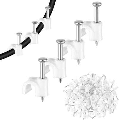 100 Stuks Kabelclips, Nagelclips en Kabelklemmen voor Kabelbeheer, Wandmontage, Geschikt voor Netwerkkabels en Huiskabels, Wit (4mm)