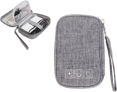 Draagbare Kabel Organizer voor Reizen - Ideaal voor Elektronica, Oplaadkabels en Accessoires - Compacte Grijze Tas voor Kabelbeheer