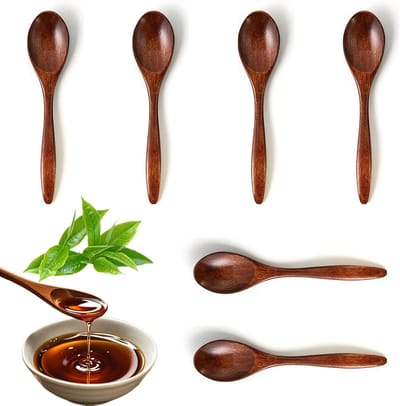 Set van 6 Handgemaakte Houten Lepels van 14,5 cm - Keukenaccessoires voor Koken, Roeren en Serveerlepel voor Dranken zoals Chocolade, Koffie en Thee