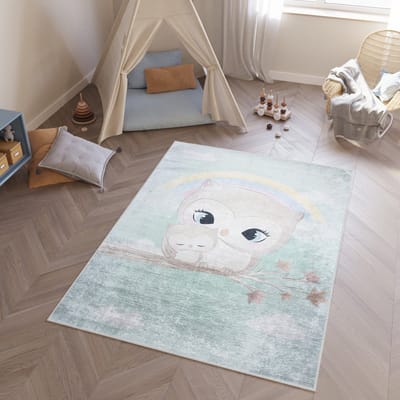 Tapiso Emma Vloerkleed Uil Blauw Kinderkamer Tapijt Maat- 80x150