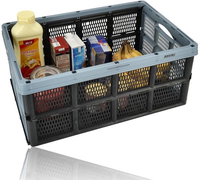 Vouwkrat Opvouwbaar 32L – 1 Stuks – Zwart/Blauw – Boodschappenkrat, Statiegeldkrat, Verhuiskrat & Opbergkrat voor Auto of Kamperen