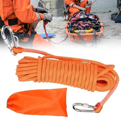 Klimtouw - Touw - 1250 Kg Trekkracht - 10m - 10mm - Inclusief 2 Karabijnhaken - voor Rotsklimmen, Kamperen en Varen - Oranje