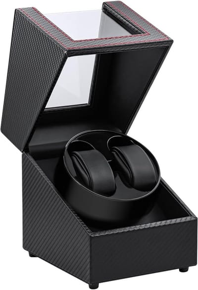Dubbele Automatische Horloge Winder Box met 2 Slots - Zwarte/Rode Horloge Display en Opslag voor Luxe Horloges