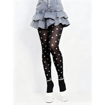 Collants Blancs à Pois Noirs Vintage pour Femmes Collants Fines Taille Haute Y2K Filles Sexy Amincissants Leggings Soyeux Bas Élastique One Size
