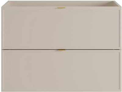 Vente-unique Zwevende wastafelonderkast met gouden metalen handgrepen - Kleur beige - 80 cm - ONDIL