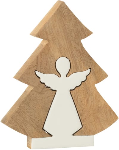 J-Line decoratie Engel In Boom - hout - wit/naturel - small