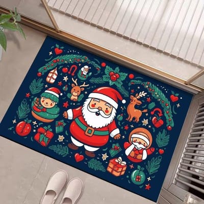 Kerst Vloermat Deurmat Entree Deurmat Kristalfluweel Antislip Absorberend Kersttapijt 60X90cm (crystal velvet point plastic bottom)