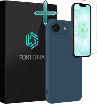 Hoesje Met Screenprotector - Geschikt voor Apple iPhone 17e - Sterk & Shockproof - Telefoon Hoes - Back Cover - Siliconen Case - Donkerblauw