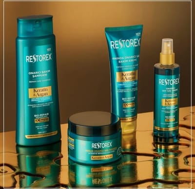 Restorex Keratine & Argan Intensieve Verzorgingsset - Shampoo 500ml - Haarmasker 300ml - Haarcrème 250 ml -Vloeibare Conditioner 200 ml - Haar verzorging - Keratin - Argan