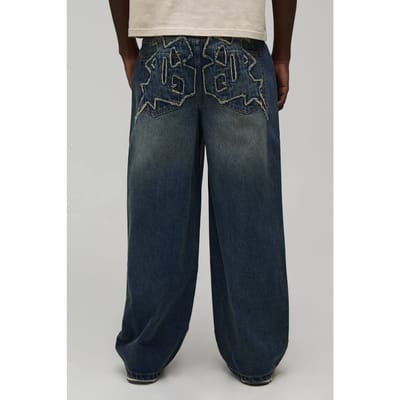 Gothic Applicatie Baggy Fit Jeans | Vintage Blue | Size 32R