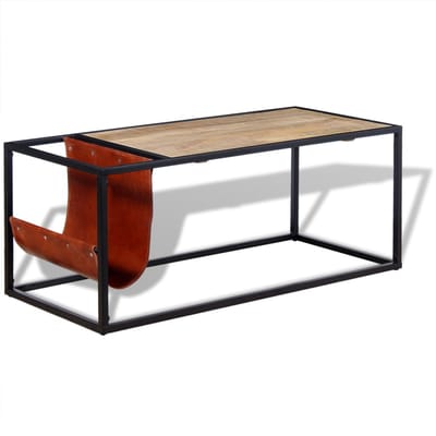 vidaXL - Salontafel - met - echt - lederen - tijdschriftenhouder - 110x50x45 - cm