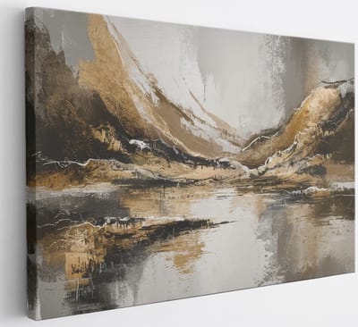 Saammp Canvas Schilderij - goud grijs - minimalistisch - Abstract - 30x20 - Foto op canvas - Wanddecoratie - Muurdecoratie Woonkamer - Slaapkamer decoratie - Canvas Print
