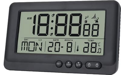 Allecto - Digitale draadloze wekker - Alarmklok - Sluimerfunctie - Zwart - Radioklok - Temperatuurweergave - Geschikt voor binnen - 12/24-uurs fo