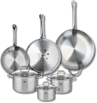 Set van 3 Kookpannen 24, 28 en 32 cm en 3 braadpannen 14, 16 en 20 cm Elo Profi Citrin