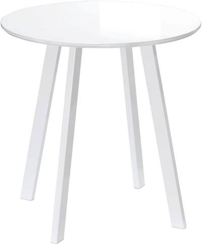 MODFU Ronde eettafel hoogglans MDF Ø72×75 cm wit — compact 2-persoons, robuuste metalen schuine poten